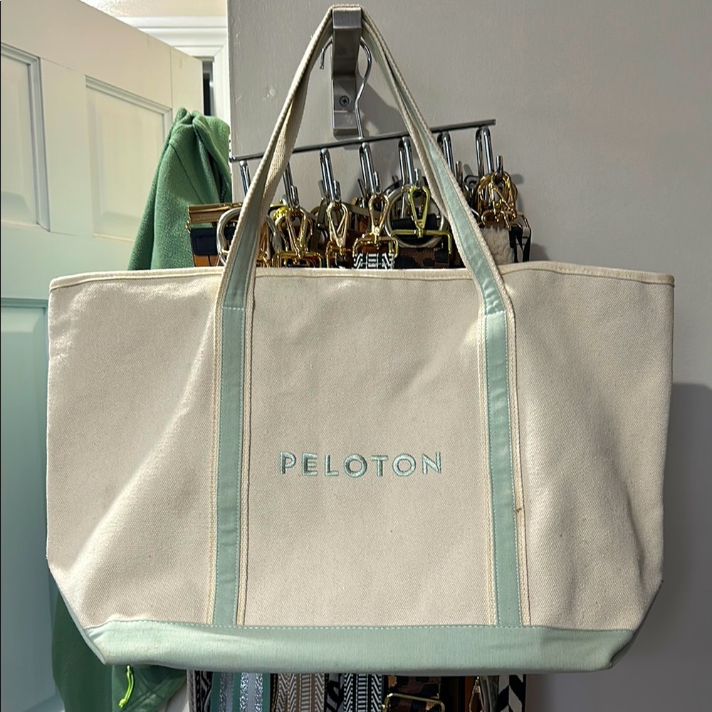 Peloton Canvas Tote with Light Blue Embroidery